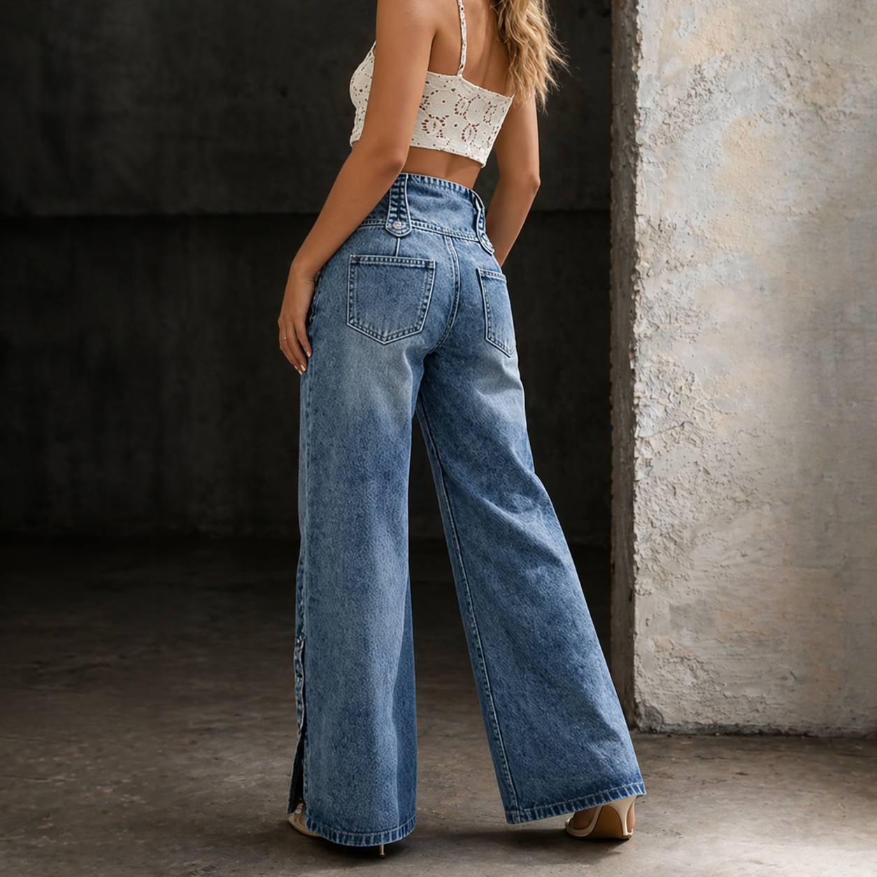 Damen-Jeans mit hohem Bund und weitem Bein