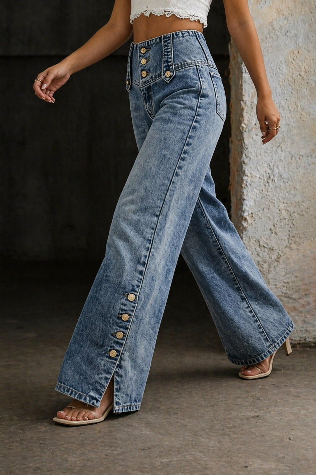 Damen-Jeans mit hohem Bund und weitem Bein