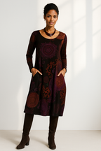 Boho-Midikleid für Damen mit Mandala-Print und langen Ärmeln für eleganten Stil