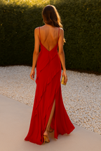 Maxikleid für Damen mit Rüschen und Spaghettiträgern für elegante Anlässe