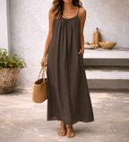 Damen Maxikleid mit Spaghettiträgern, ärmellos und Seitentaschen