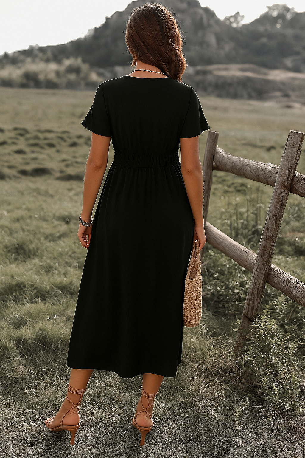 Maxikleid für Damen mit V-Ausschnitt und kurzen Ärmeln für eleganten Alltagslook