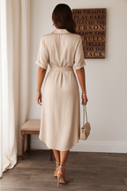 Damen-Midikleid mit Knopfleiste und Taillengürtel für eleganten Alltagslook