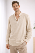Herren Langarm Henley Shirt mit Stehkragen für entspannten Sommerstil
