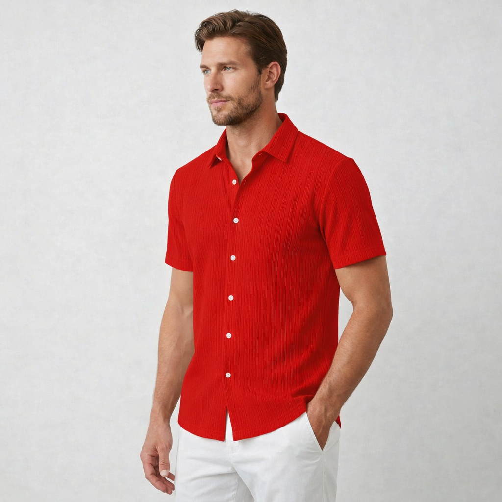 Men’s Short Sleeve Linen Shirt with Classic Collar