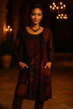 Boho-Midikleid für Damen mit Mandala-Print und langen Ärmeln für eleganten Stil