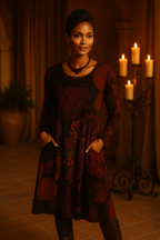 Boho-Midikleid für Damen mit Mandala-Print und langen Ärmeln für eleganten Stil