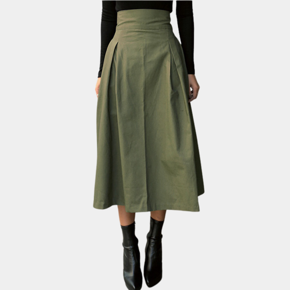 Women’s High-Waisted Midi Skirt with Flowing Elegant Silhouette