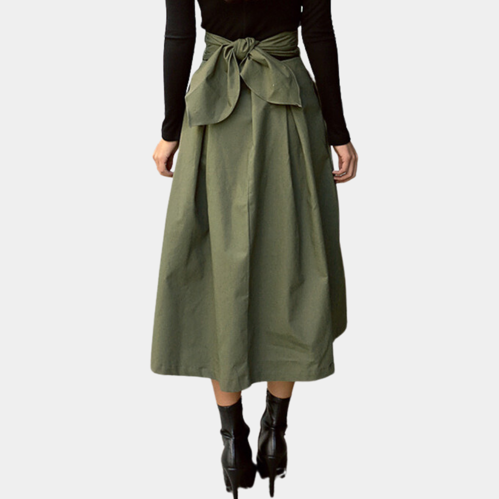 Women’s High-Waisted Midi Skirt with Flowing Elegant Silhouette