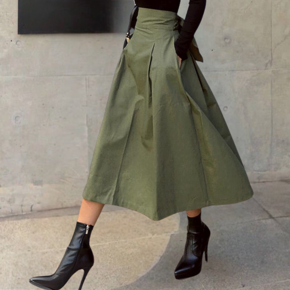 Women’s High-Waisted Midi Skirt with Flowing Elegant Silhouette