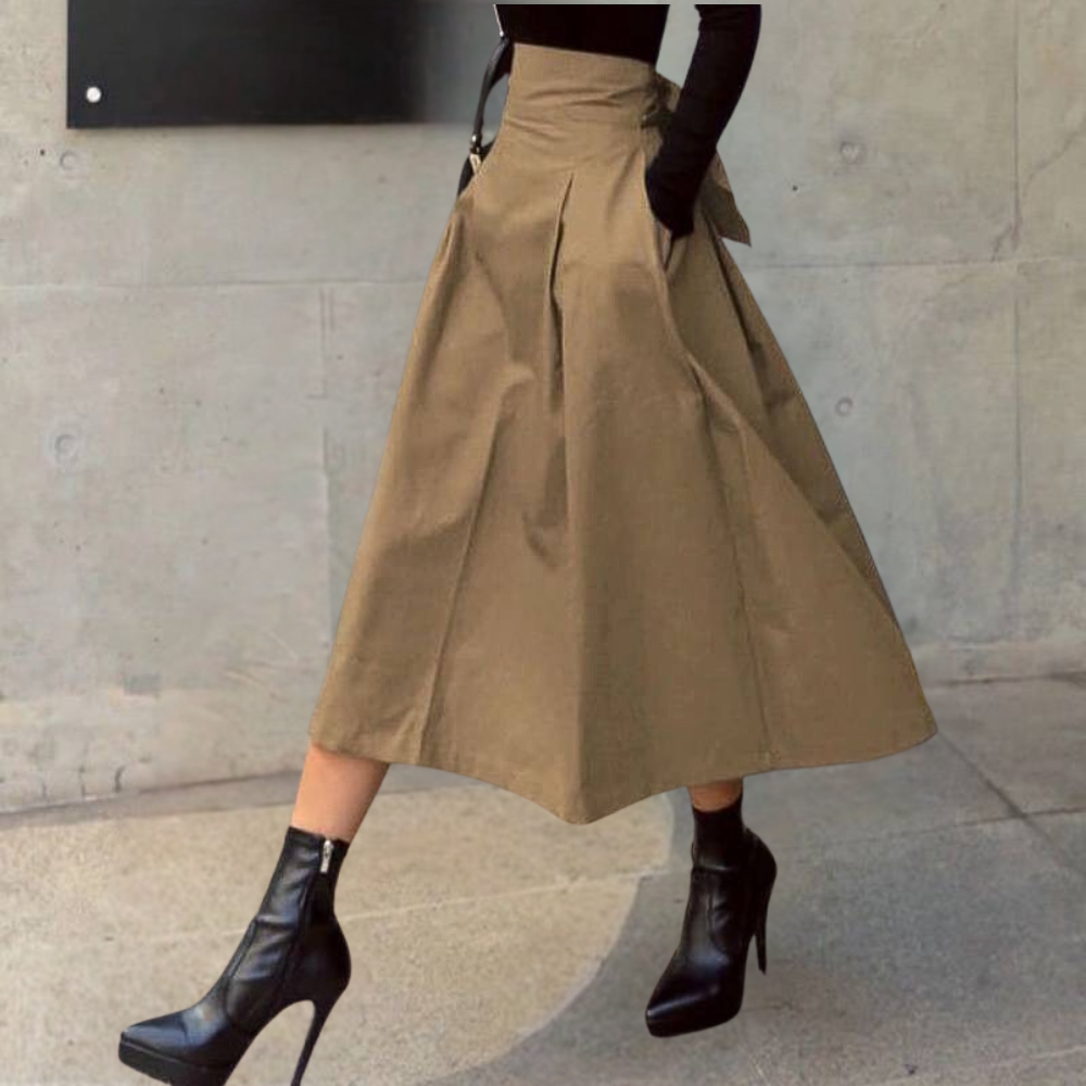 Women’s High-Waisted Midi Skirt with Flowing Elegant Silhouette