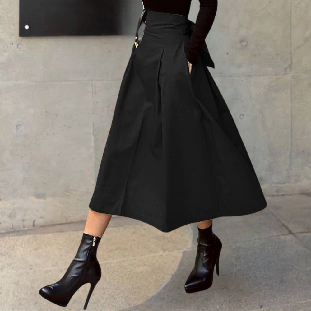 Women’s High-Waisted Midi Skirt with Flowing Elegant Silhouette