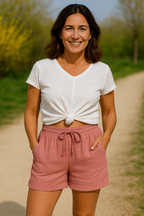 Shorts texturés pour femmes avec cordon de serrage et poches plaquées