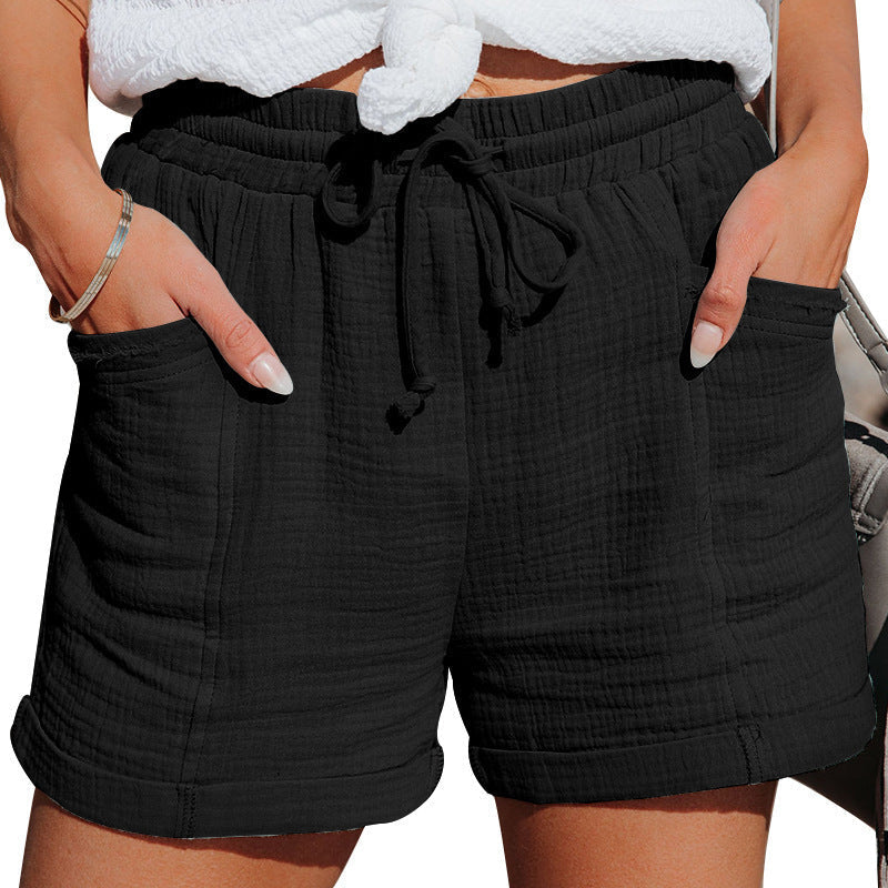 Women's Textured Drawstring Shorts with Patch Pockets