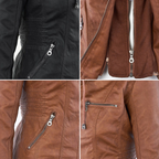 Damen Kapuzenjacke aus veganem Leder mit strukturierter Passform und Reißverschluss-Details