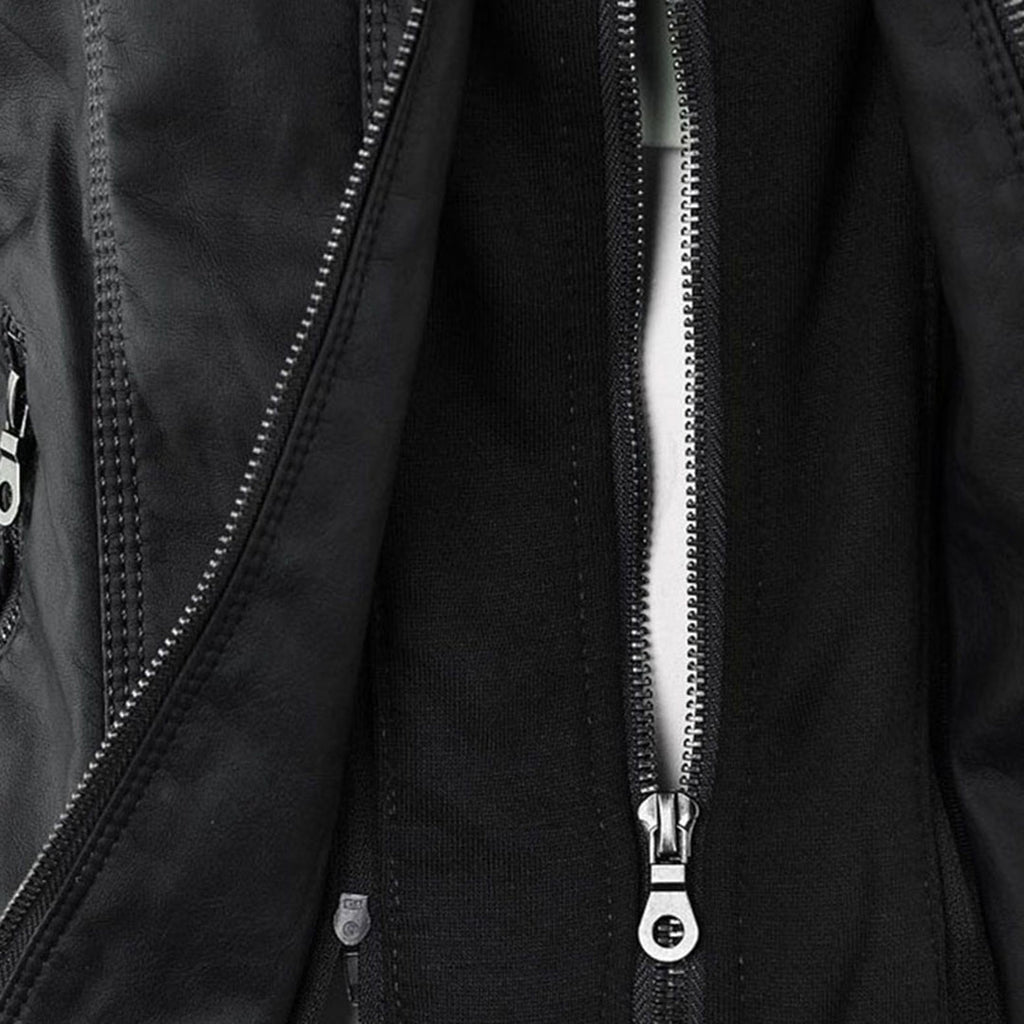 Damen Kapuzenjacke aus veganem Leder mit strukturierter Passform und Reißverschluss-Details
