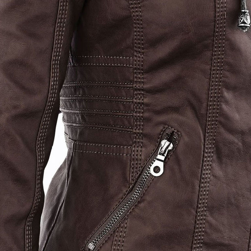 Damen Kapuzenjacke aus veganem Leder mit strukturierter Passform und Reißverschluss-Details