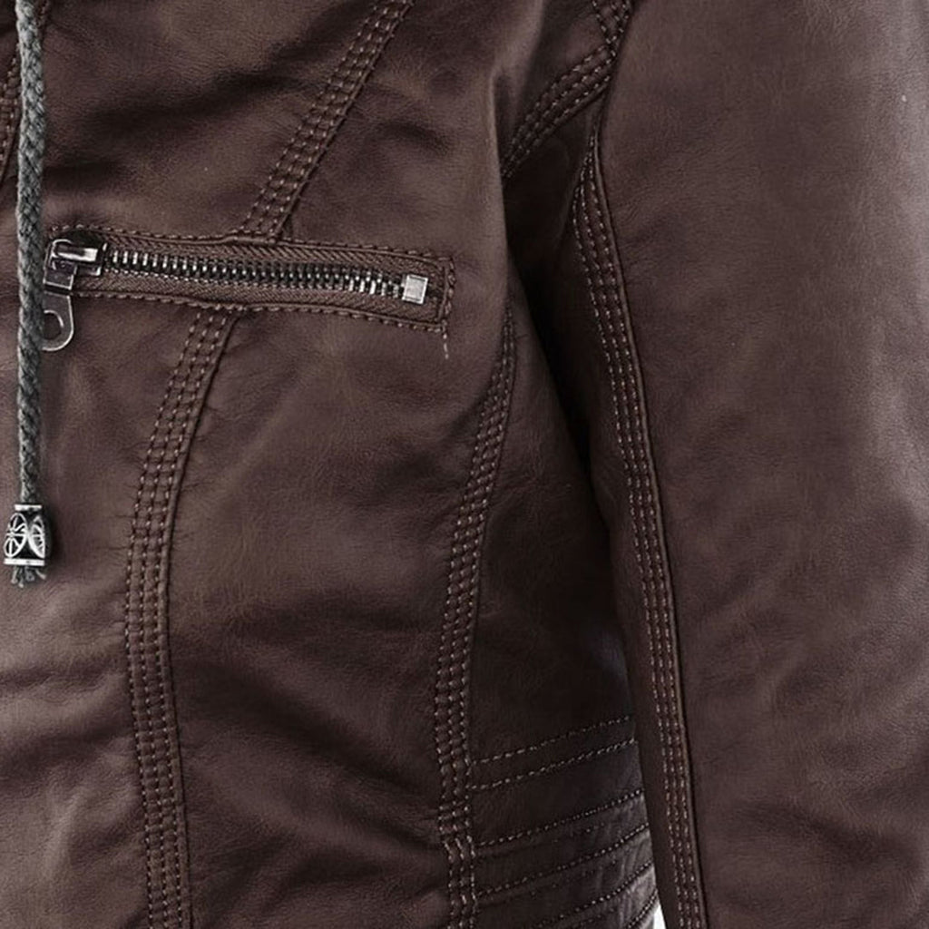 Damen Kapuzenjacke aus veganem Leder mit strukturierter Passform und Reißverschluss-Details