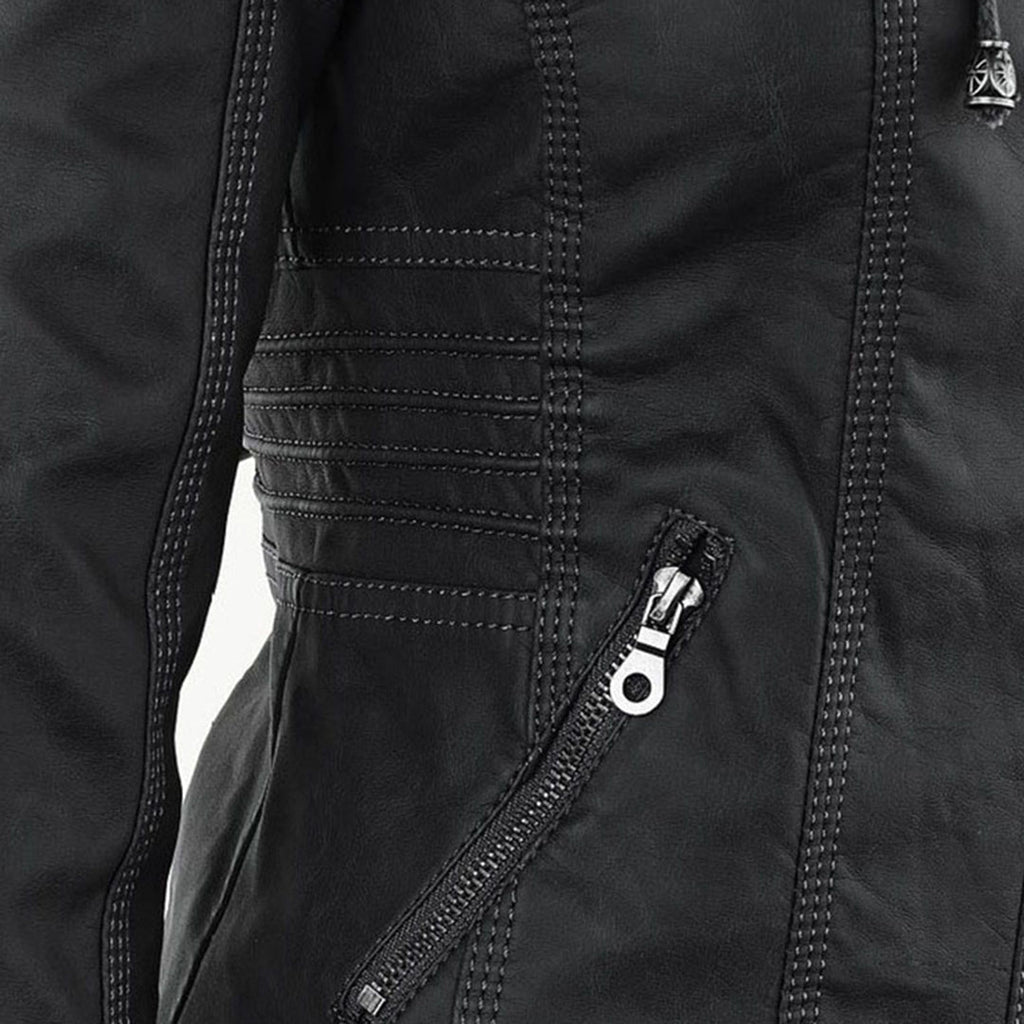 Damen Kapuzenjacke aus veganem Leder mit strukturierter Passform und Reißverschluss-Details