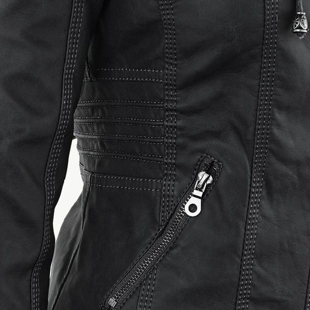 Damen Kapuzenjacke aus veganem Leder mit strukturierter Passform und Reißverschluss-Details