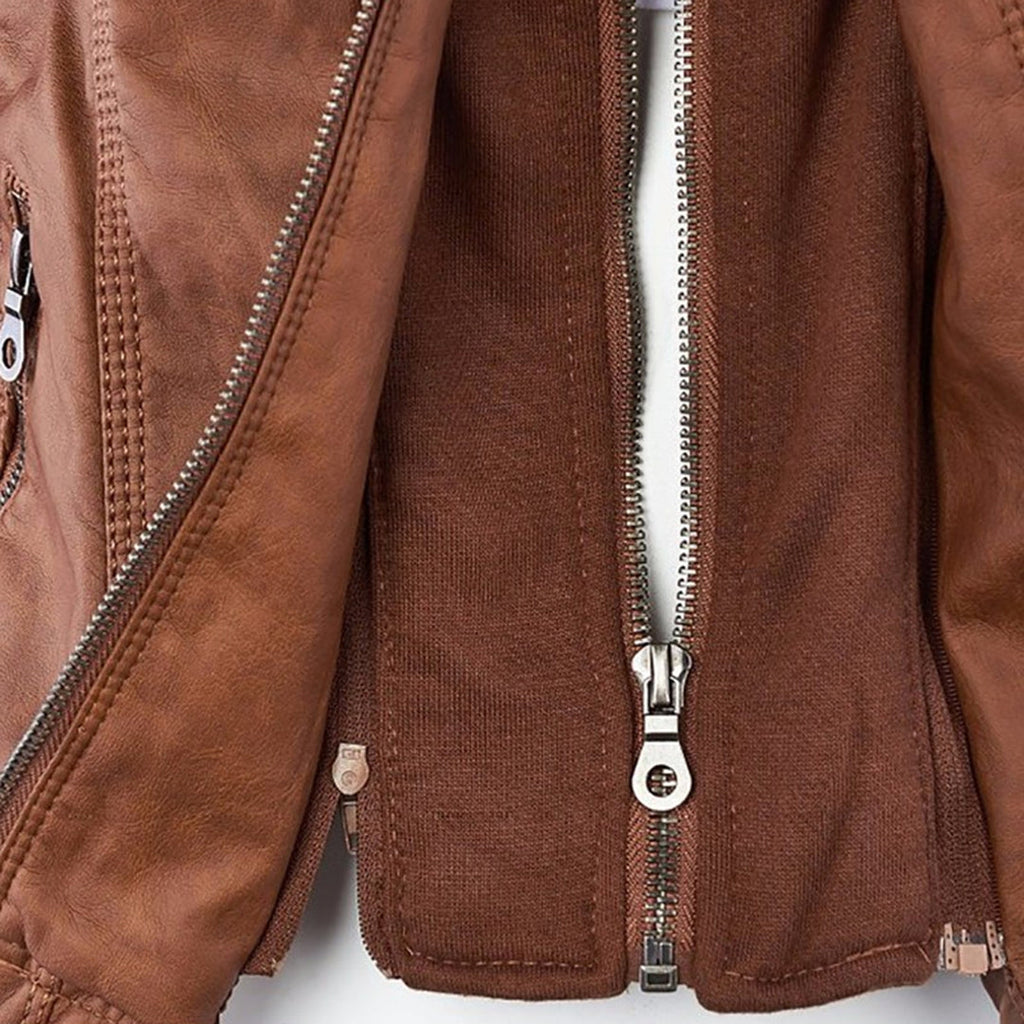 Women's Hooded Faux Leather Zip-Up Jacket