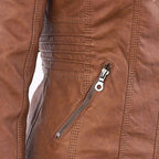 Women's Hooded Faux Leather Zip-Up Jacket