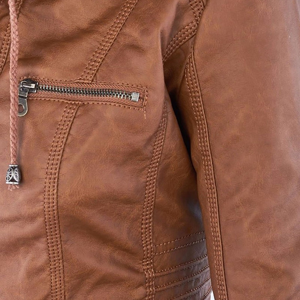 Women's Hooded Faux Leather Zip-Up Jacket