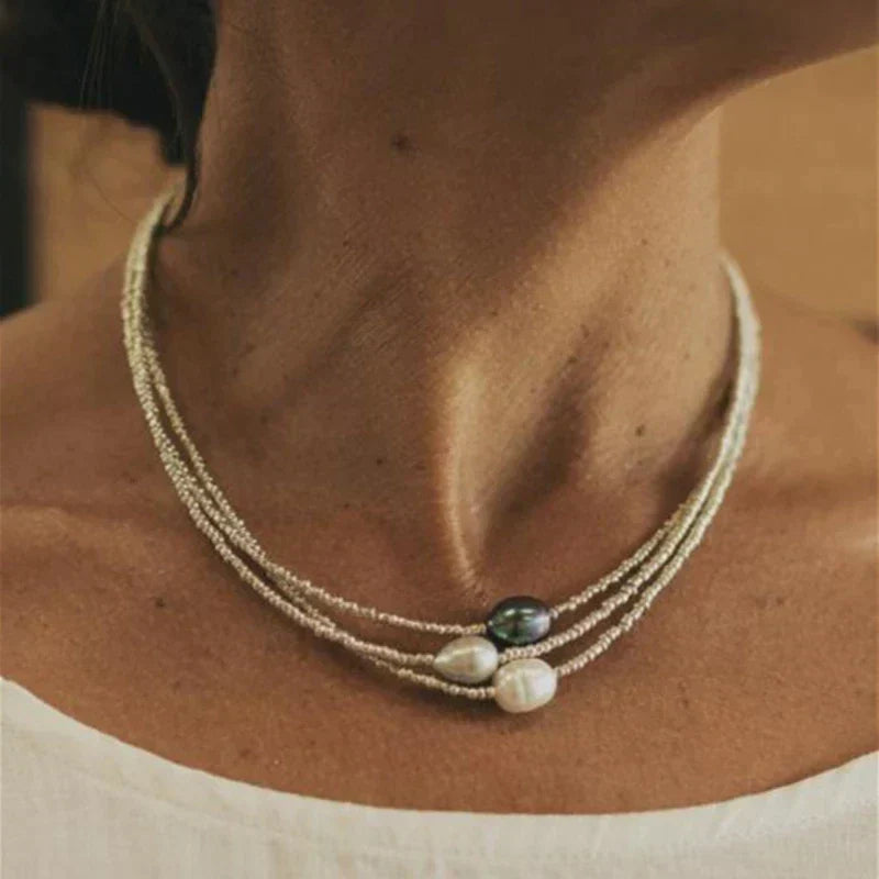 Women’s Layered Pearl Beaded Necklace