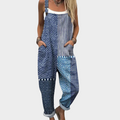 Damen Jumpsuit im Patchwork-Stil mit verstellbaren Trägern und lockerem, weitem Bein