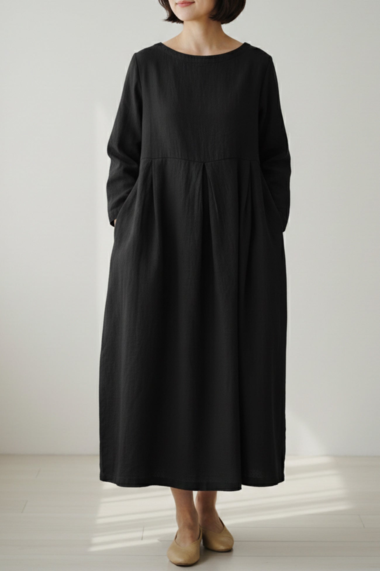 Women Linen Midi Dress with Relaxed Fit and Breathable Everyday Design
