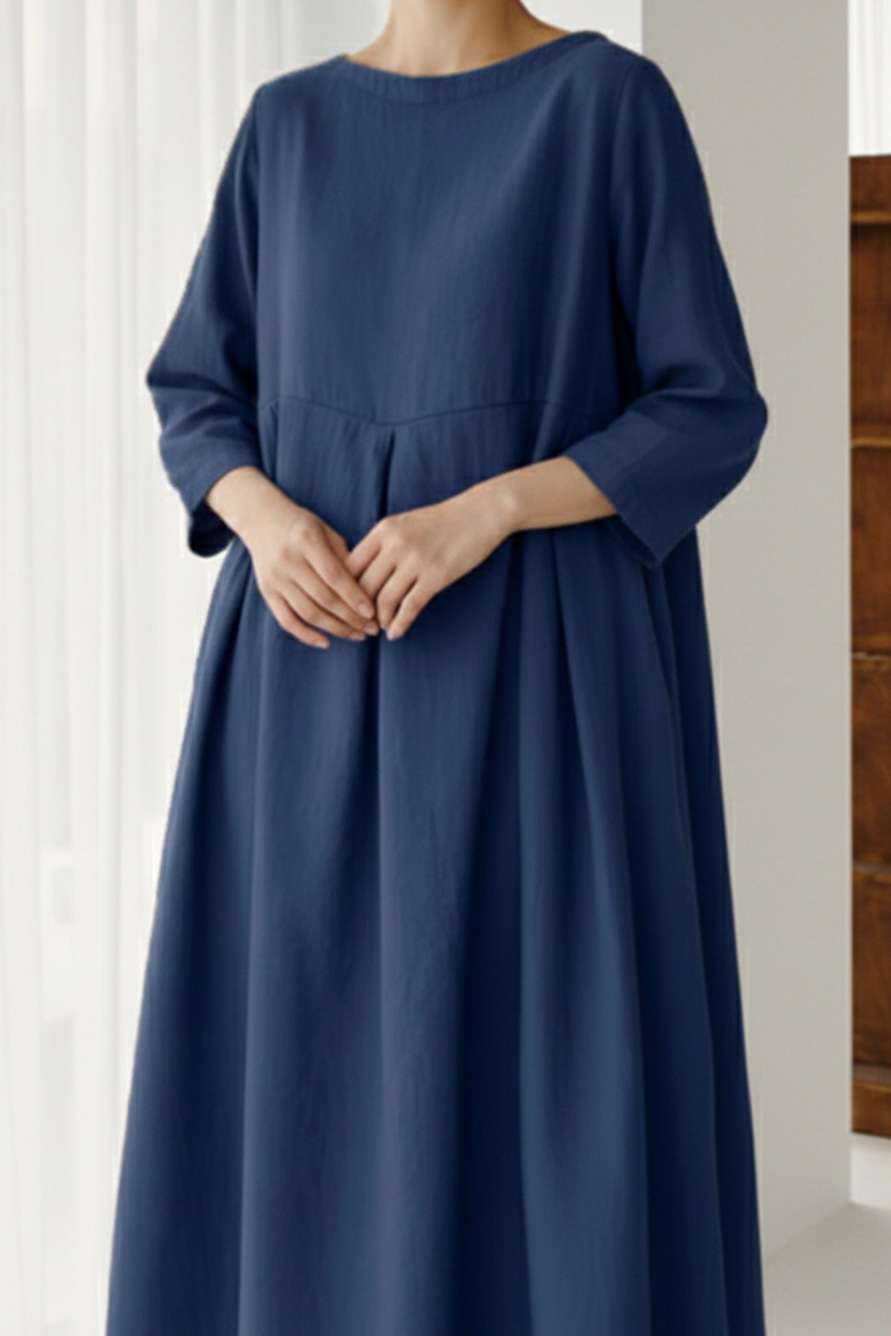 Women Linen Midi Dress with Relaxed Fit and Breathable Everyday Design