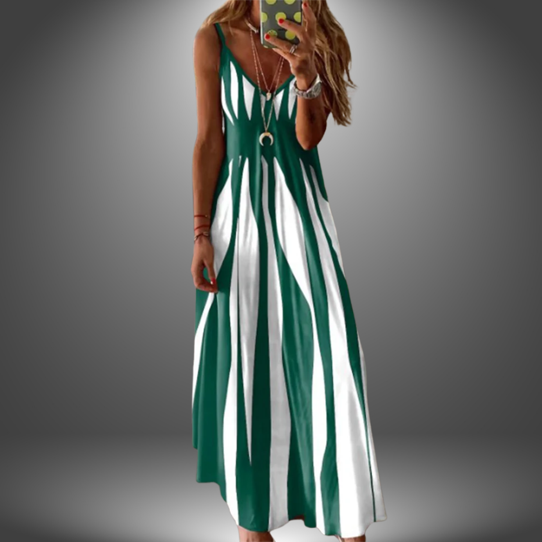 Robe longue rayée à col en V pour femme