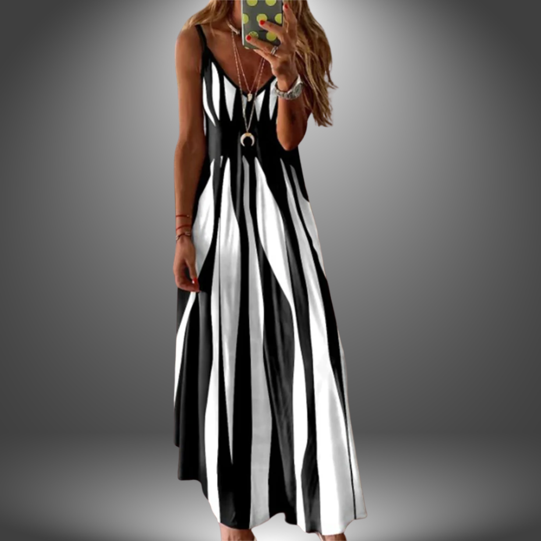 Robe longue rayée à col en V pour femme