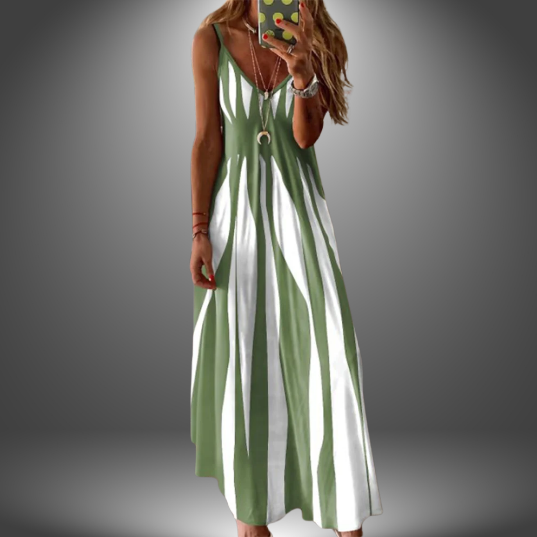 Robe longue rayée à col en V pour femme