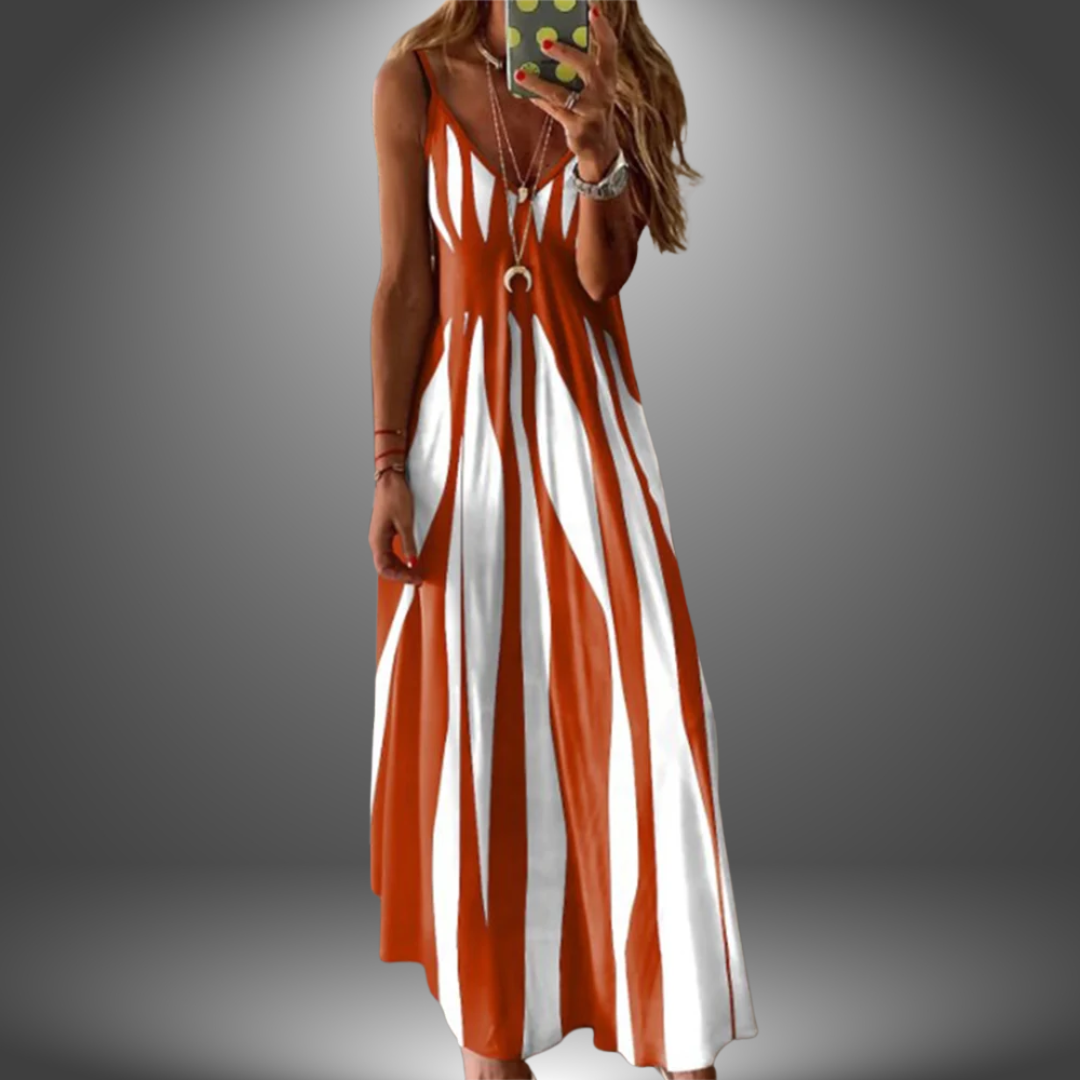 Robe longue rayée à col en V pour femme