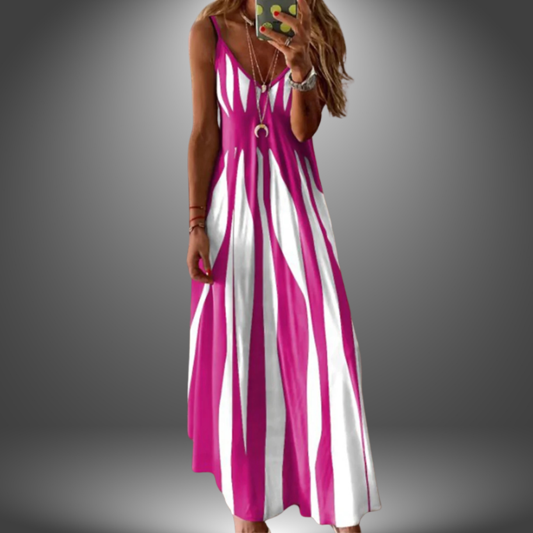 Robe longue rayée à col en V pour femme