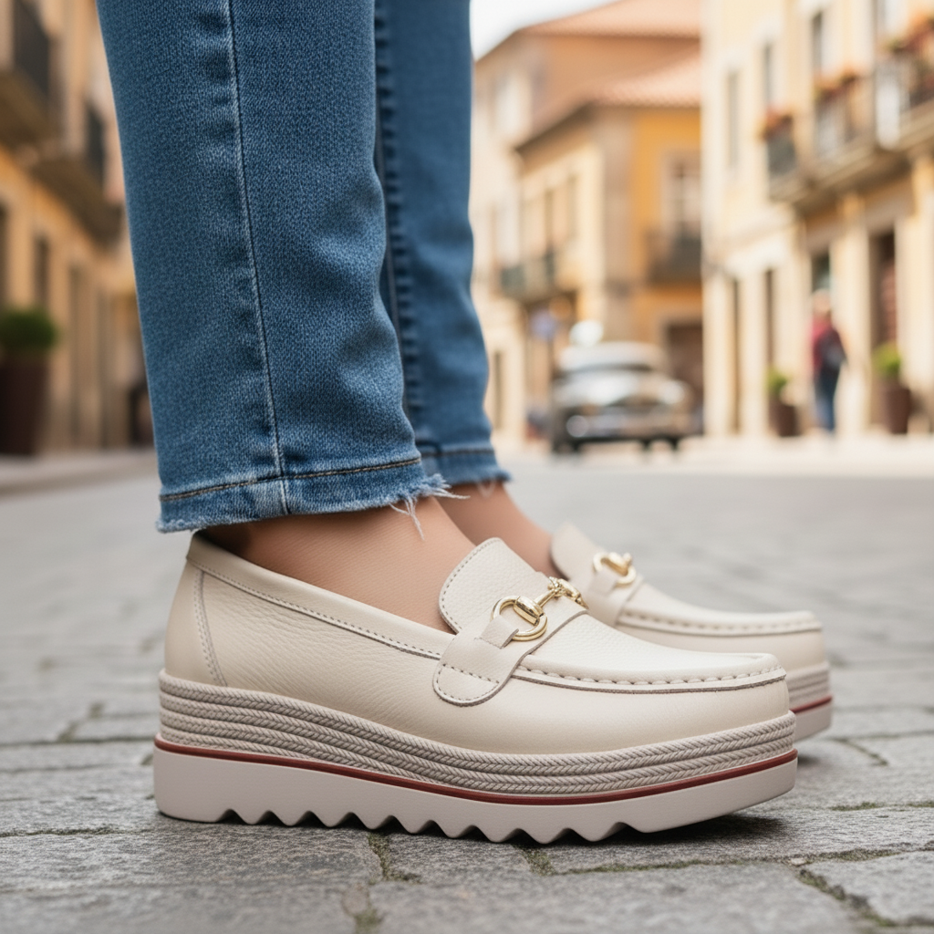 Dames loafers med plateau og hestebidspynt