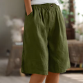 Damen lockere Bermudashorts im Leinen-Look mit elastischem Bund