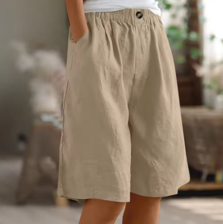 Women's Relaxed Linen-Look Bermuda Shorts with Elastic Waist