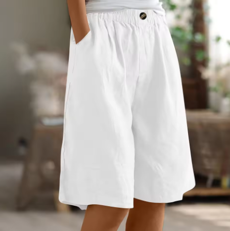 Women's Relaxed Linen-Look Bermuda Shorts with Elastic Waist