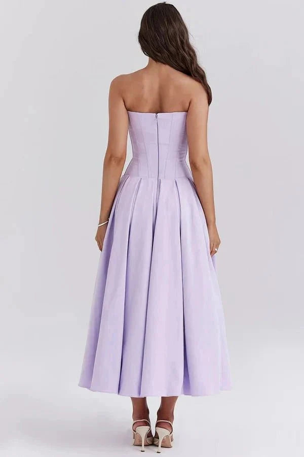 Damenmidikleid mit Korsettoberteil, voluminösem Rock und strukturiertem Design