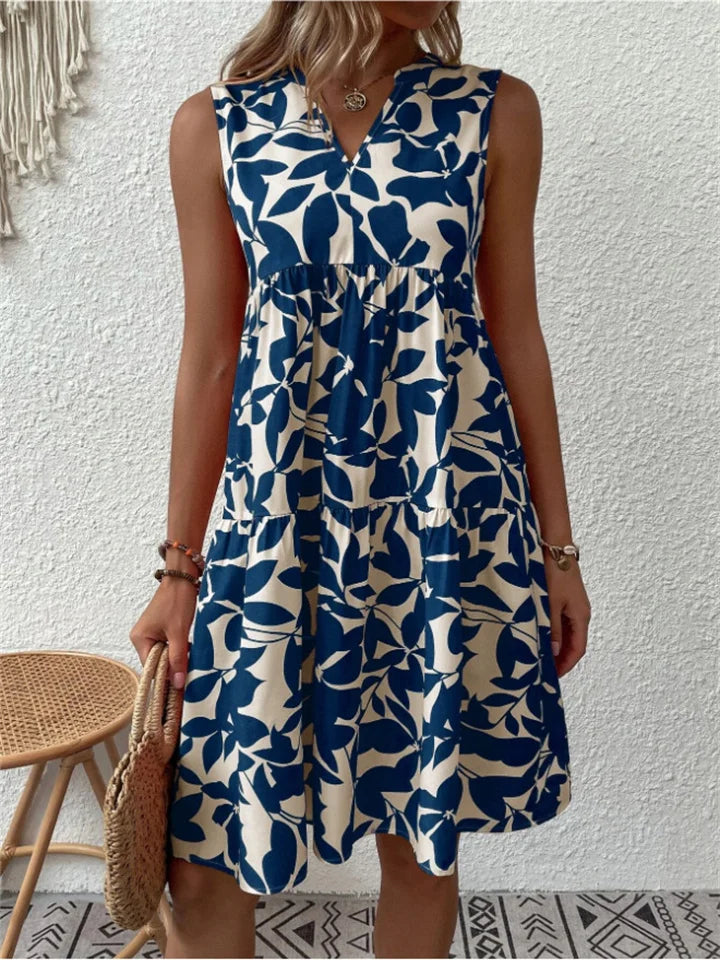Damen Sommerkleid mit Blumenmuster, fließendem A-Linien-Schnitt und ärmellos