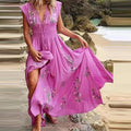Damen Boho-Maxikleid mit Stickerei und lockerem, fließendem Schnitt
