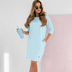 Damen Freizeitkleid für den Alltag mit Dreiviertelärmeln und Taschen