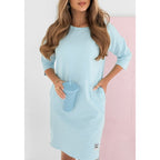 Damen Freizeitkleid für den Alltag mit Dreiviertelärmeln und Taschen