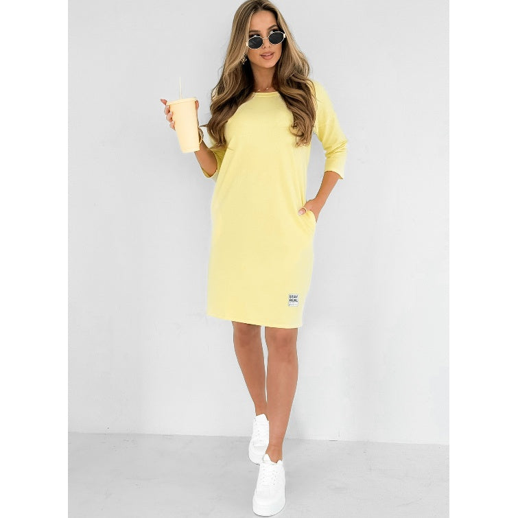 Women’s Casual Everyday Dress with Three-Quarter Sleeves and Pockets