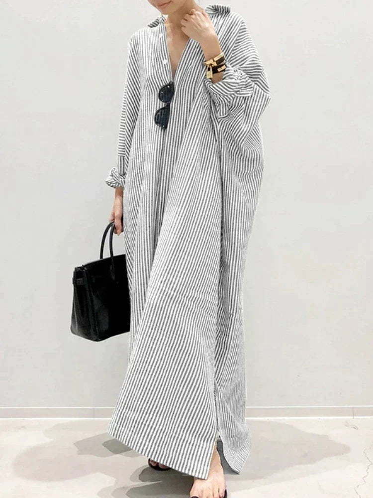 Women’s Striped Maxi Dress with Relaxed Fit and Vintage-Inspired Style