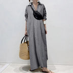 Damen gestreiftes Maxikleid mit lockerem Sitz und vintage-inspiriertem Stil