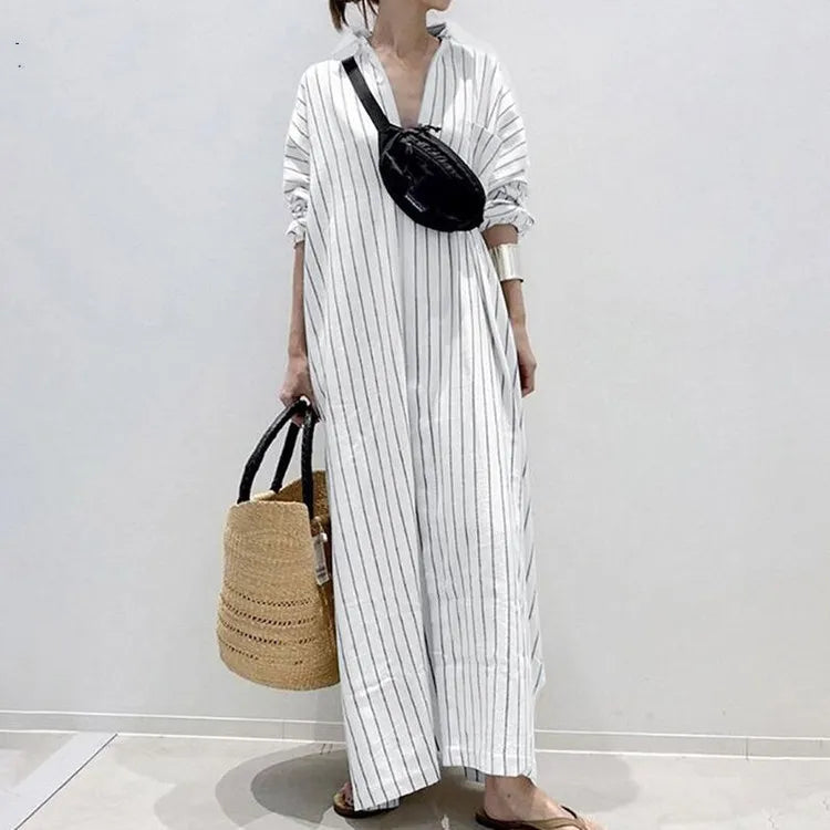 Women’s Striped Maxi Dress with Relaxed Fit and Vintage-Inspired Style