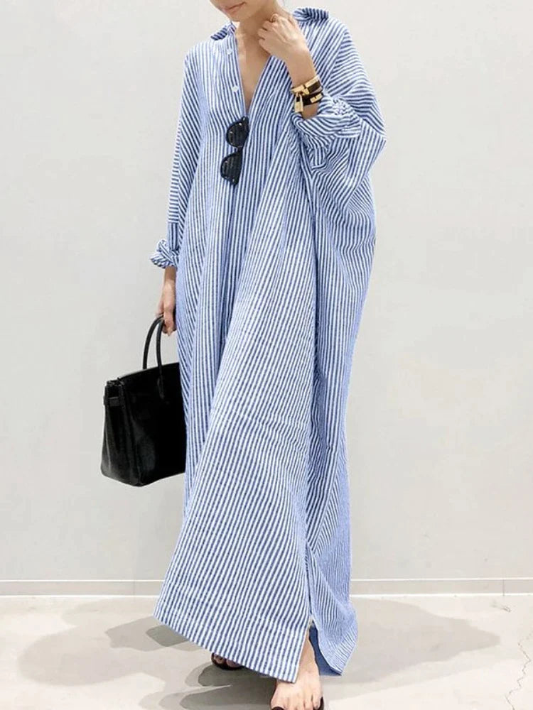 Women’s Striped Maxi Dress with Relaxed Fit and Vintage-Inspired Style